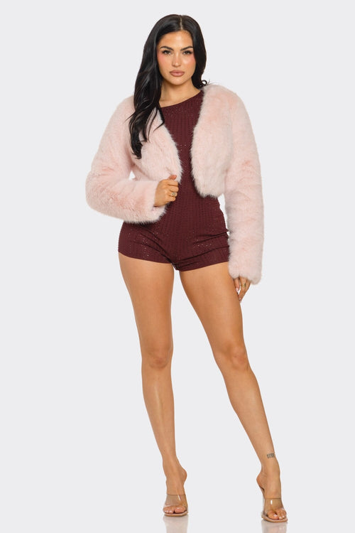 Gossip Girl Crop Faux Fur Jacket Pink - Style Delivers