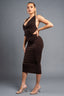 High Roller Cowl Neck Sparkle Midi Dress Dark Brown - Style Delivers