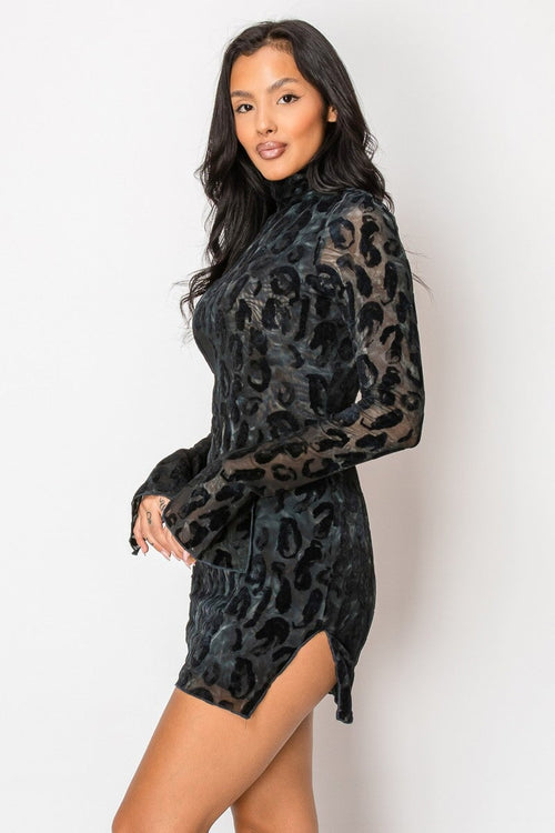 Night Drive Mesh Mock Neck Dress Black - Style Delivers