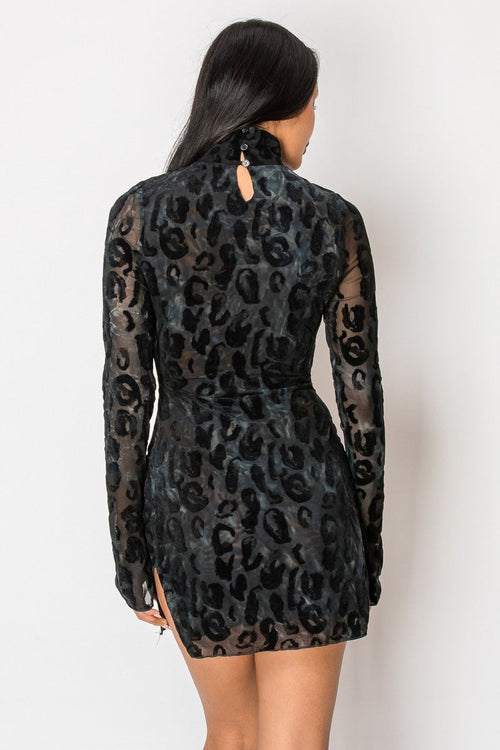 Night Drive Mesh Mock Neck Dress Black - Style Delivers