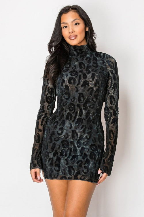 Night Drive Mesh Mock Neck Dress Black - Style Delivers