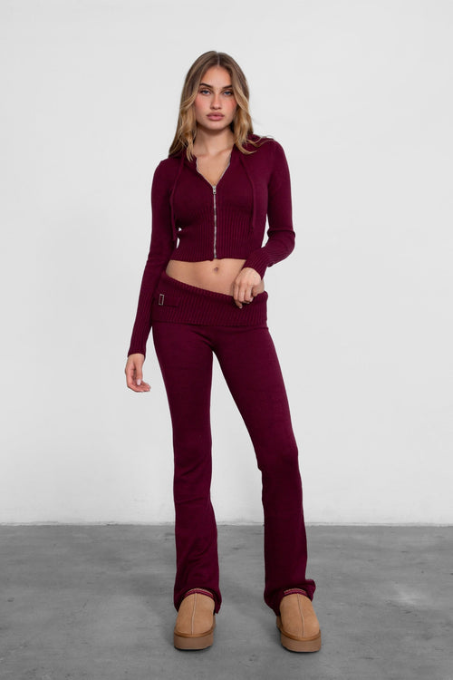 Cozee Knit Two Piece Set Black Cherry - Style Delivers