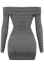 Taste Long Sleeve Off Shoulder Ruched Dress Charcoal - Style Delivers