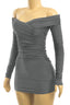 Taste Long Sleeve Off Shoulder Ruched Dress Charcoal - Style Delivers