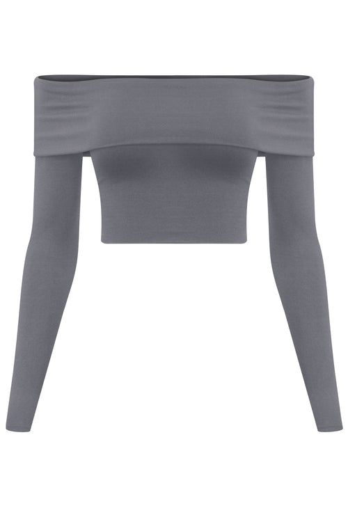 Monroe Off Shoulder Crop Top Charcoal - Style Delivers