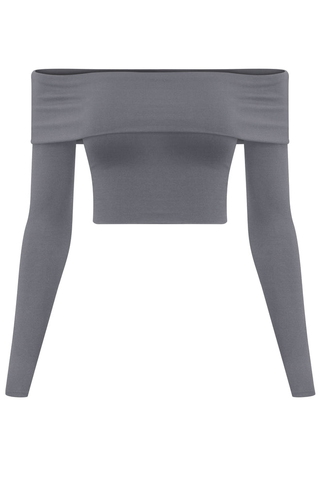 Monroe Off Shoulder Crop Top Charcoal - Style Delivers