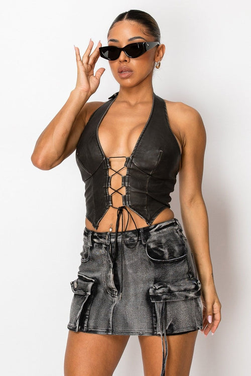 Like What P/U Halter Top Black Tops Blanc 