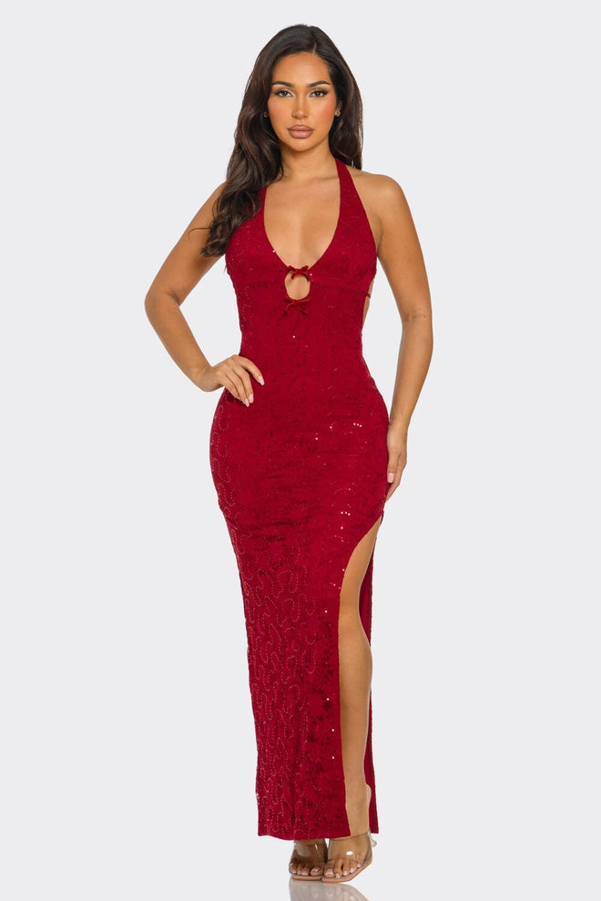 Antoinette Lace Maxi Dress Burgundy - Style Delivers