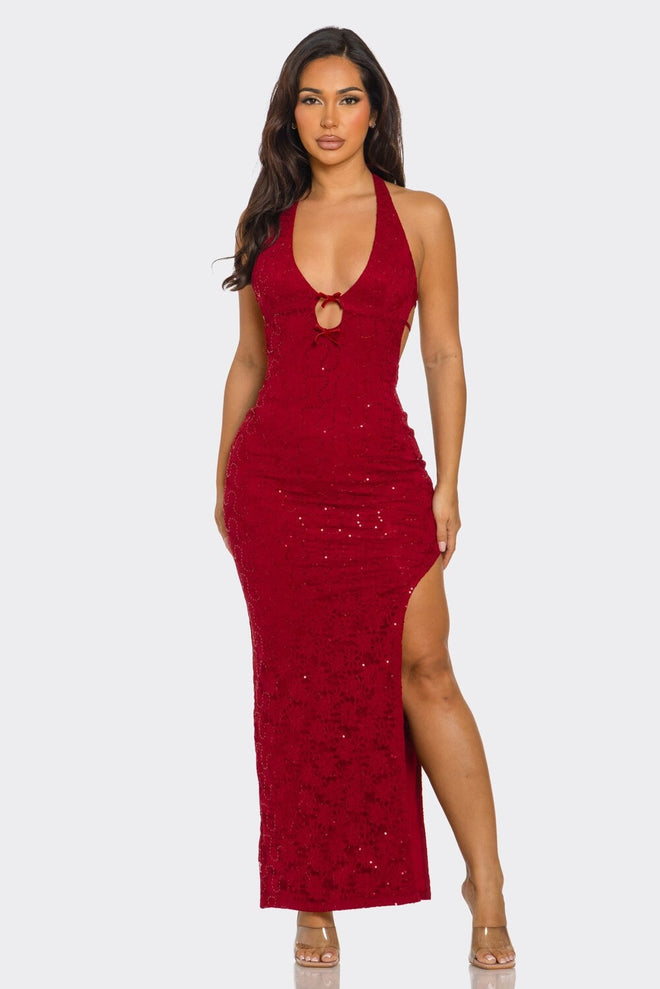 Antoinette Lace Maxi Dress Burgundy - Style Delivers