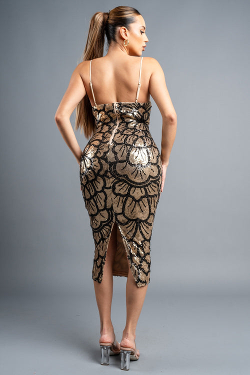 Magic Garden Gold Sequin Midi Dress - Style Delivers