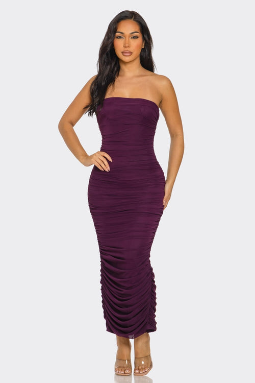 Bodacious Ruched Mesh Midi Dress Plum Dresses BEAR DANCE 