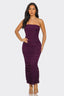 Bodacious Ruched Mesh Midi Dress Plum - Style Delivers