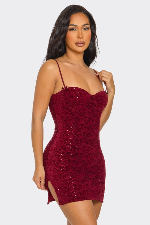 Sparkle n Shine Mini Dress Burgundy - Style Delivers