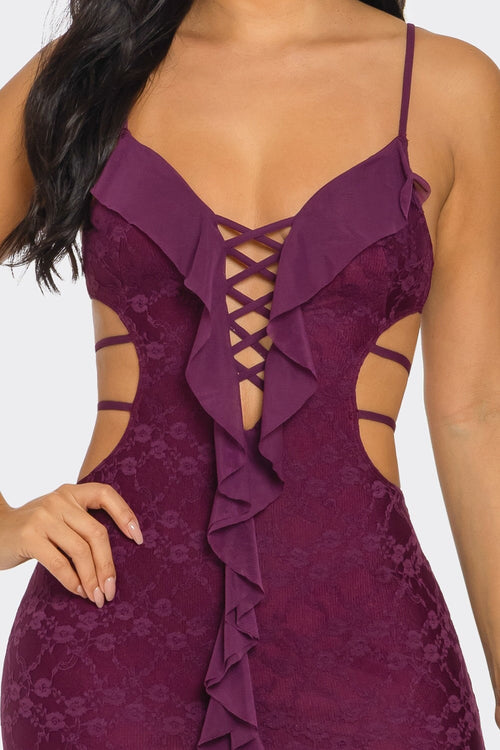 Svetlana Lace Mesh Mini Dress Plum - Style Delivers