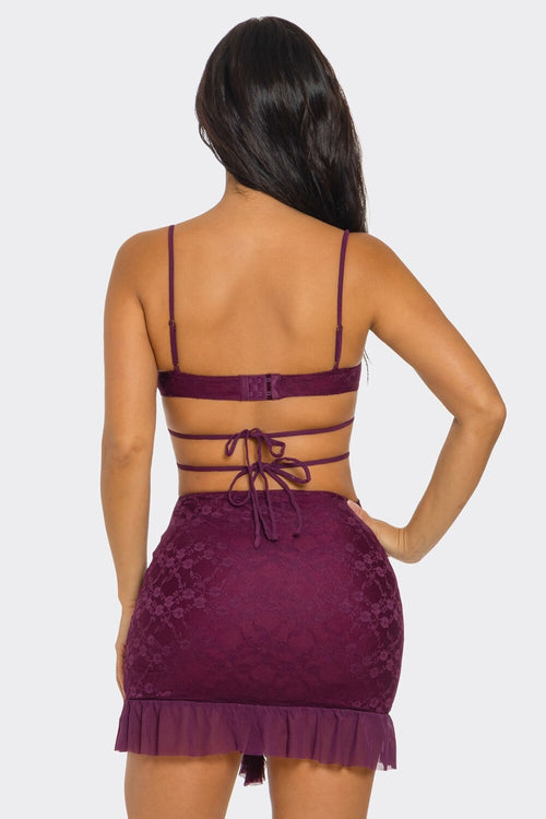 Svetlana Lace Mesh Mini Dress Plum - Style Delivers