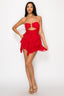 Rosette Ruffle Mesh Dress Red - Style Delivers