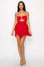 Rosette Ruffle Mesh Dress Red - Style Delivers