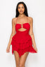 Rosette Ruffle Mesh Dress Red - Style Delivers