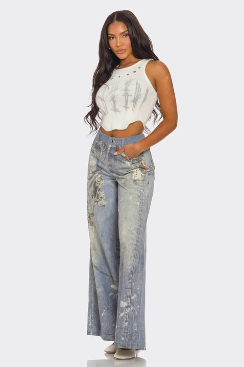 Make a Wish Print Denim Jeans - Style Delivers