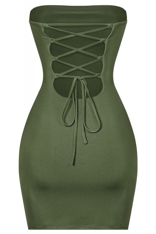 We Be Clubbin Strapless Mini Dress Olive - Style Delivers