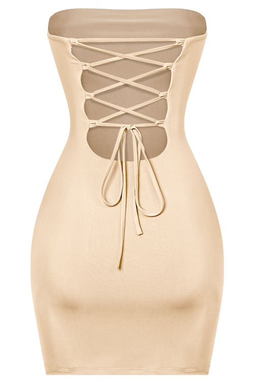 We Be Clubbin Strapless Mini Dress Taupe - Style Delivers