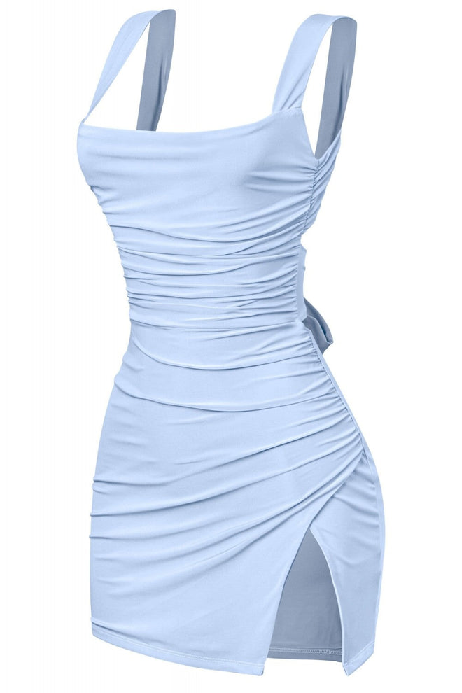 Azara Sleeveless Open Back Slip Mini Dress Baby Blue - Style Delivers