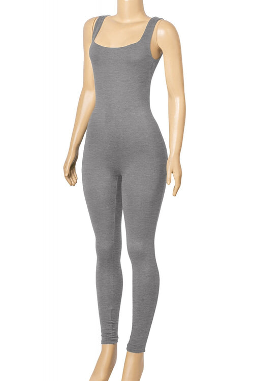 Late Night Sleeveless Open Back Full Length Jumpsuit Heather Grey - Style Delivers