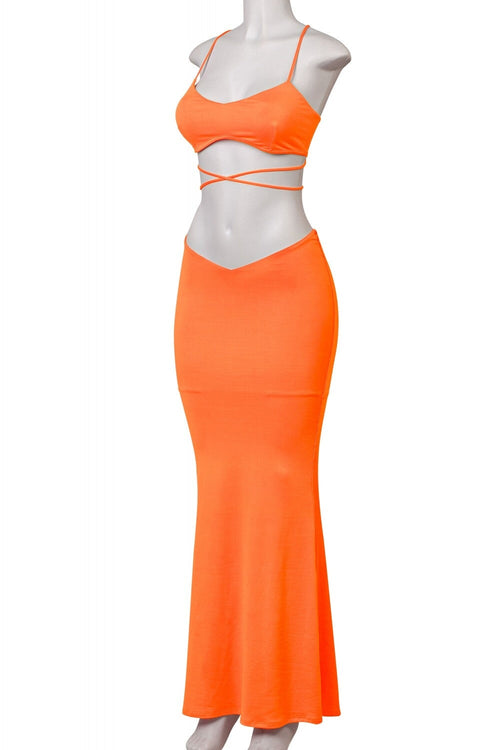 Sexy Tings Two Piece Maxi Skirt Set Orange - Style Delivers