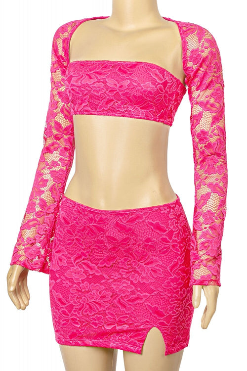 Love Lace 3 Piece Lace Bolero Skirt Set Fuchsia - Style Delivers
