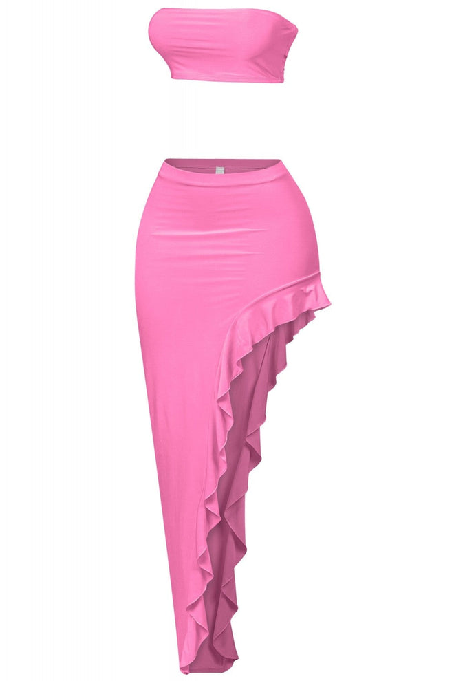 Chardae Ruffle Maxi Two Piece Set Hot Pink - Style Delivers
