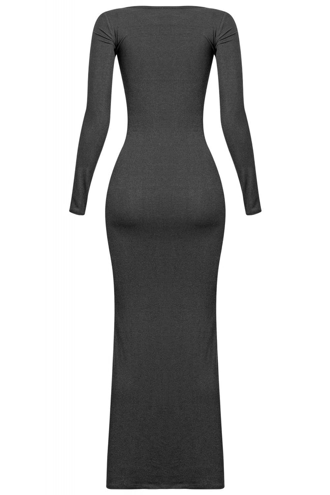 Ophelia Square Neck Ribbed Maxi Dress Black - Style Delivers