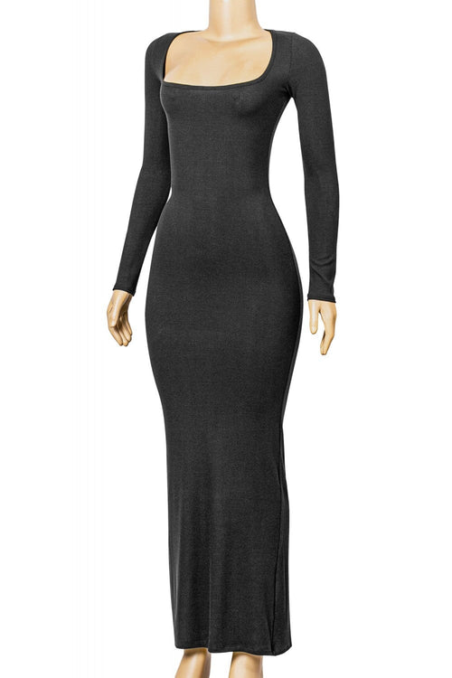 Ophelia Square Neck Ribbed Maxi Dress Black - Style Delivers