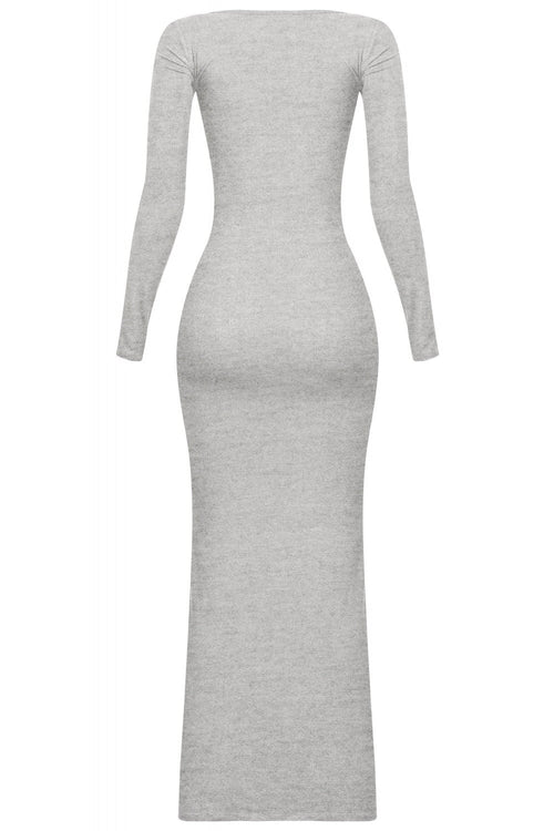 Ophelia Square Neck Ribbed Maxi Dress Grey - Style Delivers