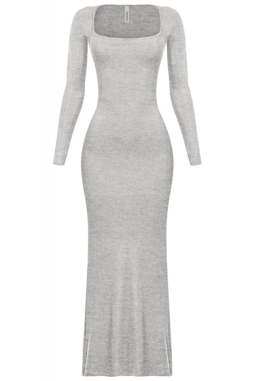 Ophelia Square Neck Ribbed Maxi Dress Grey - Style Delivers