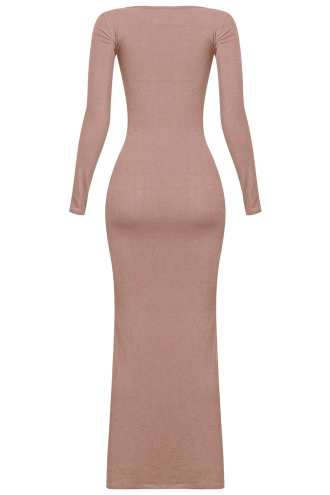 Ophelia Square Neck Ribbed Maxi Dress Mocha - Style Delivers