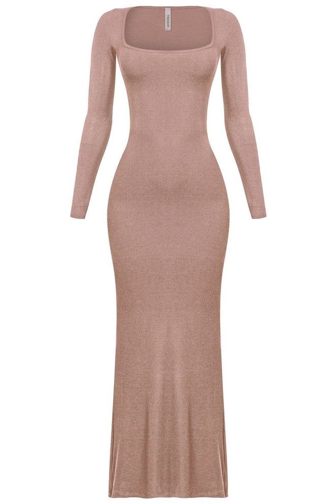 Ophelia Square Neck Ribbed Maxi Dress Mocha - Style Delivers
