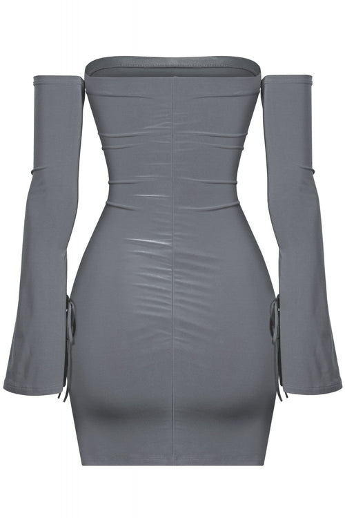 SO FINE STRAPLESS SLEEVE MINI DRESS CHARCOAL - Style Delivers