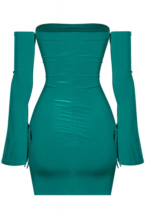SO FINE STRAPLESS SLEEVE MINI DRESS HUNTER GREEN - Style Delivers