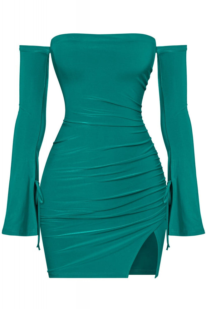SO FINE STRAPLESS SLEEVE MINI DRESS HUNTER GREEN - Style Delivers