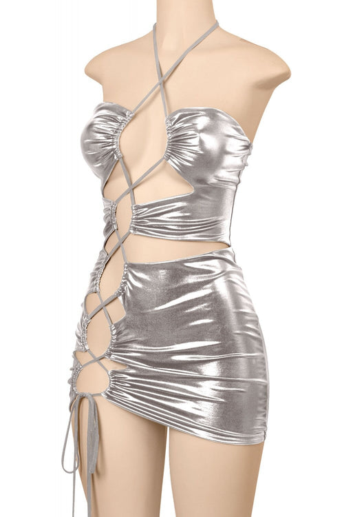 Kismet Faux Leather Mini Dress Silver - Style Delivers