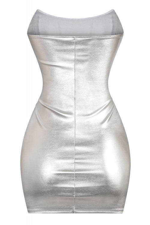 New You Strapless Silver Mini Dress - Style Delivers