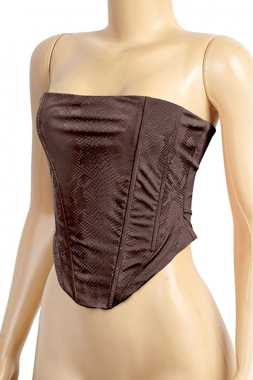 Matte Strapless Snake Print Corset Top Brown - Style Delivers