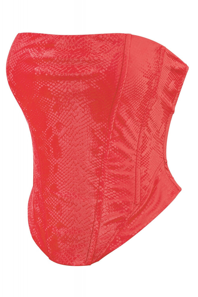 Matte Strapless Snake Print Corset Top Red - Style Delivers