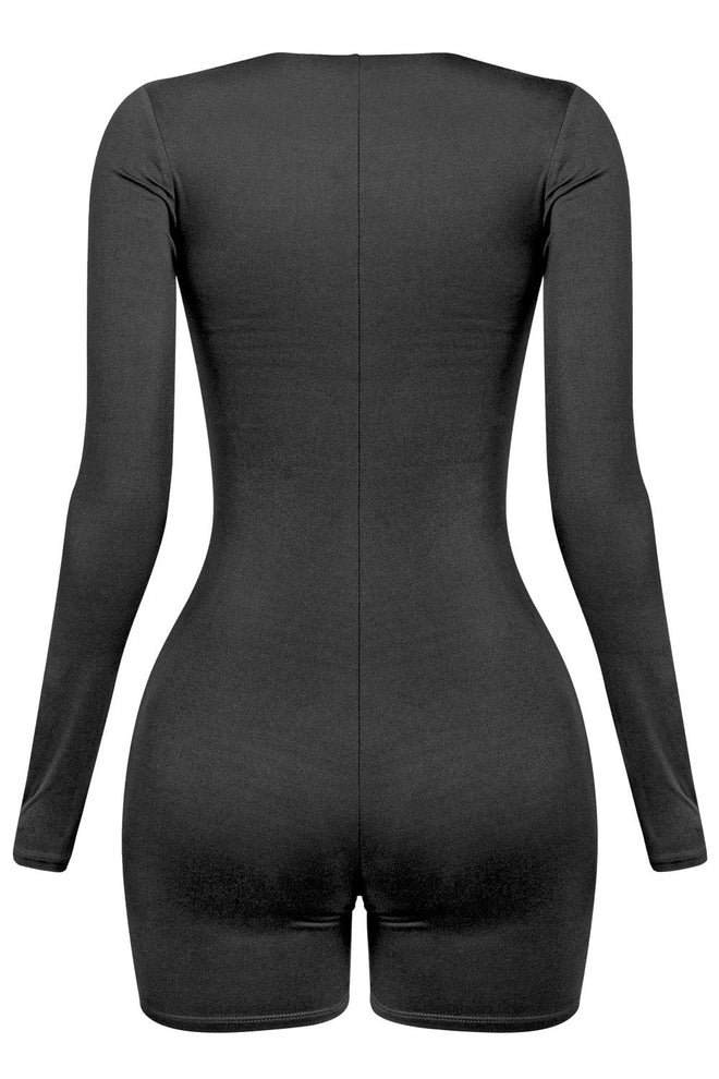 Kimber Square Neck Long Sleeve Romper Black - Style Delivers