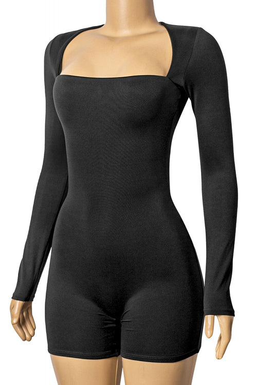 Kimber Square Neck Long Sleeve Romper Black - Style Delivers