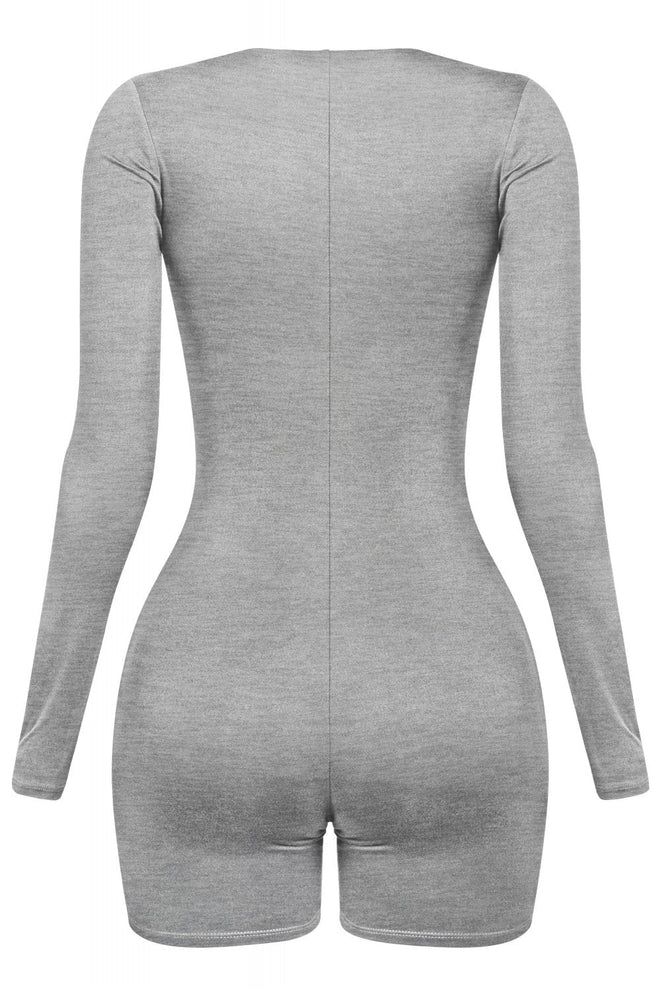 Kimber Square Neck Long Sleeve Romper Heather Grey - Style Delivers