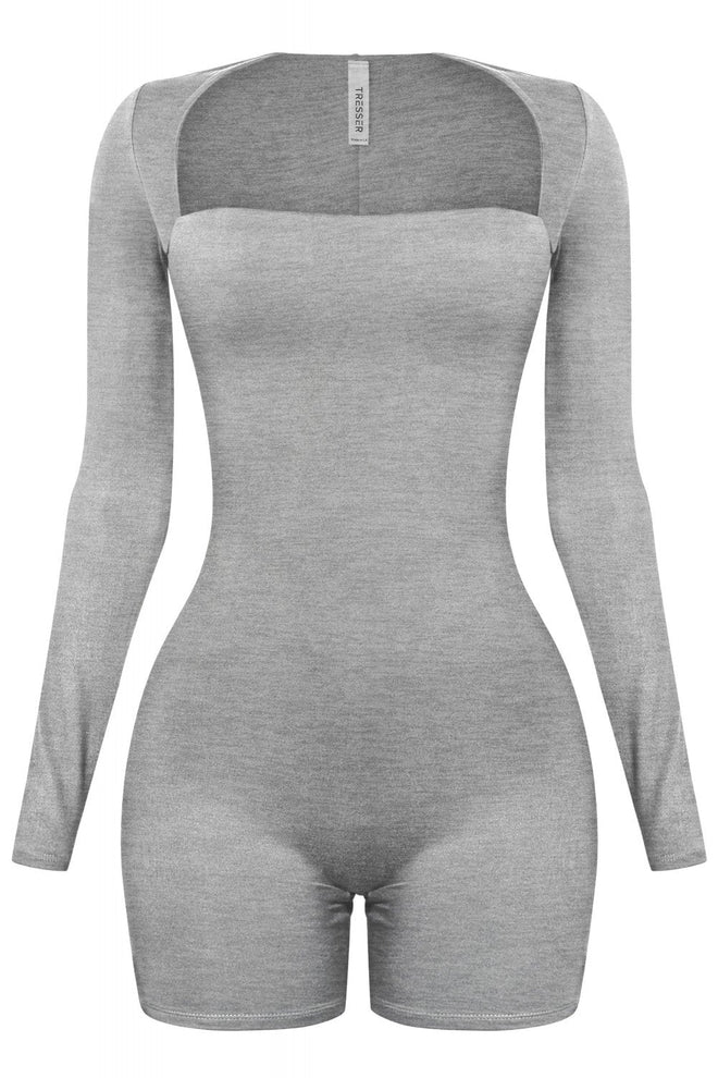Kimber Square Neck Long Sleeve Romper Heather Grey - Style Delivers