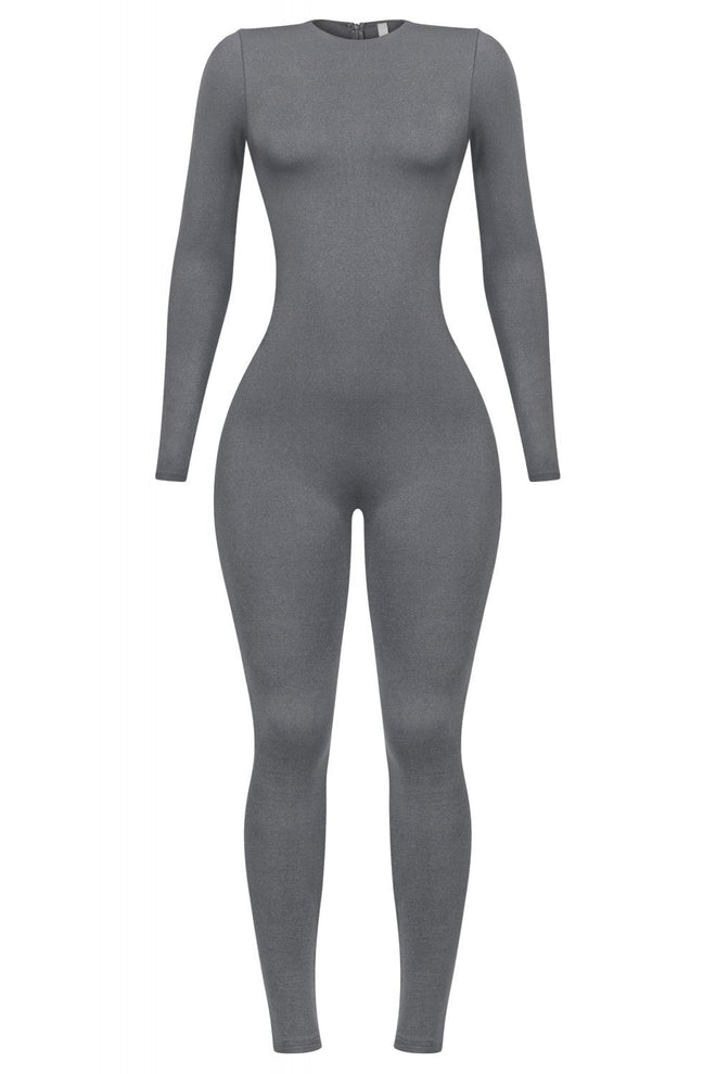 Jazelle Long Sleeve Scoop Neck Jumpsuit Charcoal - Style Delivers