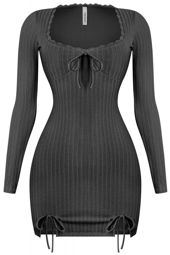 Melly Long Sleeve Wide Rib Mini Dress Black - Style Delivers