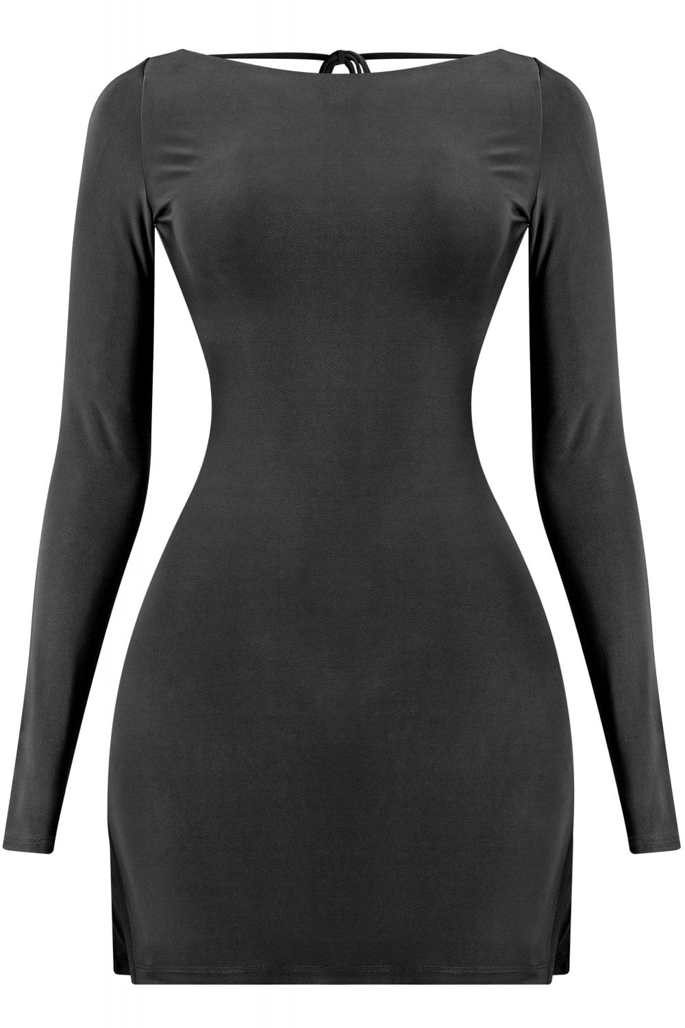 What's It Giving Long Sleeve Open Back Side Slit Mini Dress Black ...